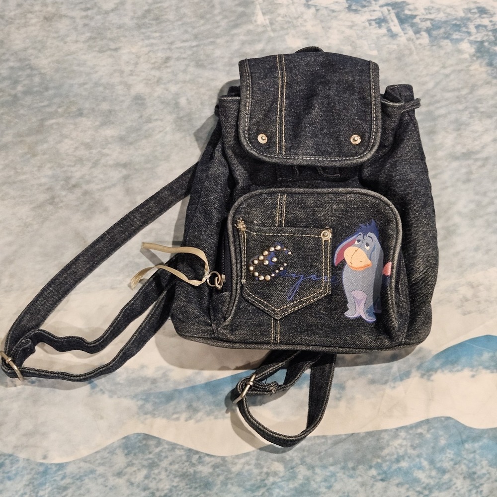 Disney‎ Eeyore Denim Mini Backpack Y2K Style Adjustable Straps